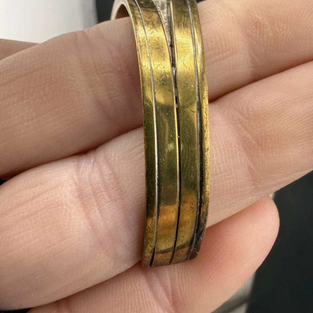 Vintage Statement Cuff Polished‎ Stone Silver and Gold Tone 6.5